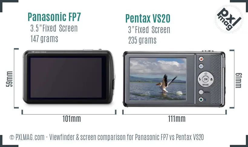 Panasonic FP7 vs Pentax VS20 Screen and Viewfinder comparison
