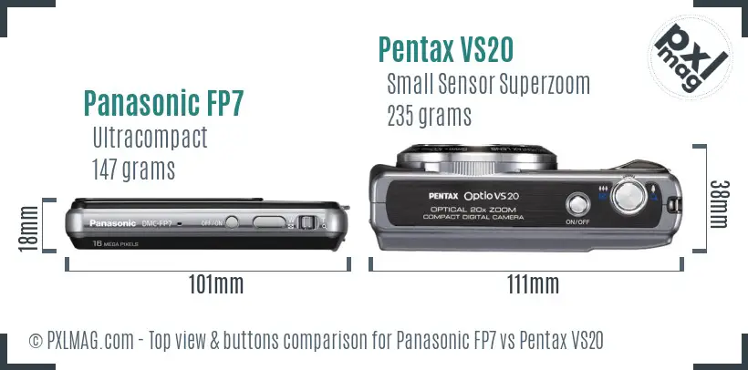 Panasonic FP7 vs Pentax VS20 top view buttons comparison