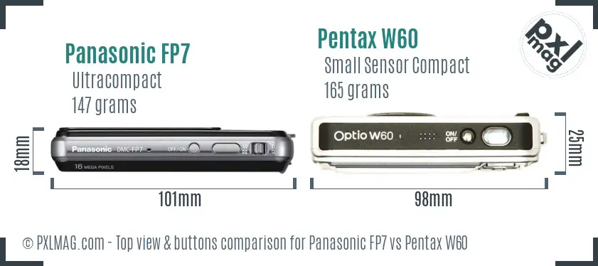 Panasonic FP7 vs Pentax W60 top view buttons comparison