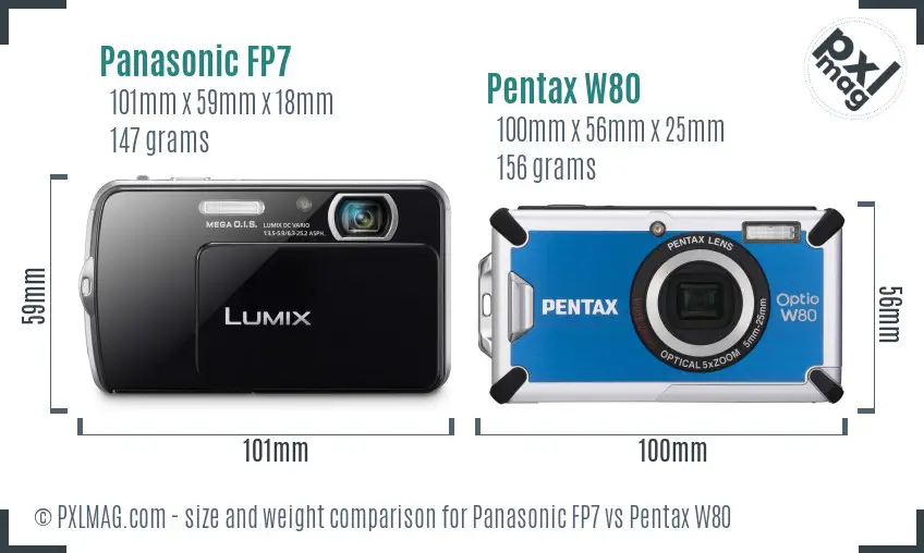 Panasonic FP7 vs Pentax W80 size comparison