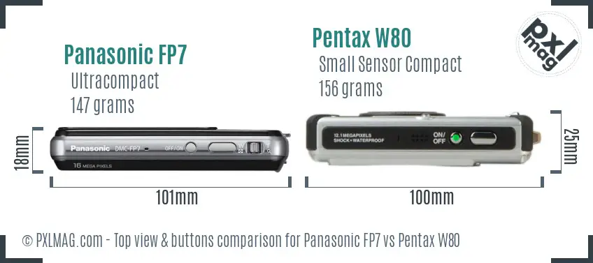 Panasonic FP7 vs Pentax W80 top view buttons comparison