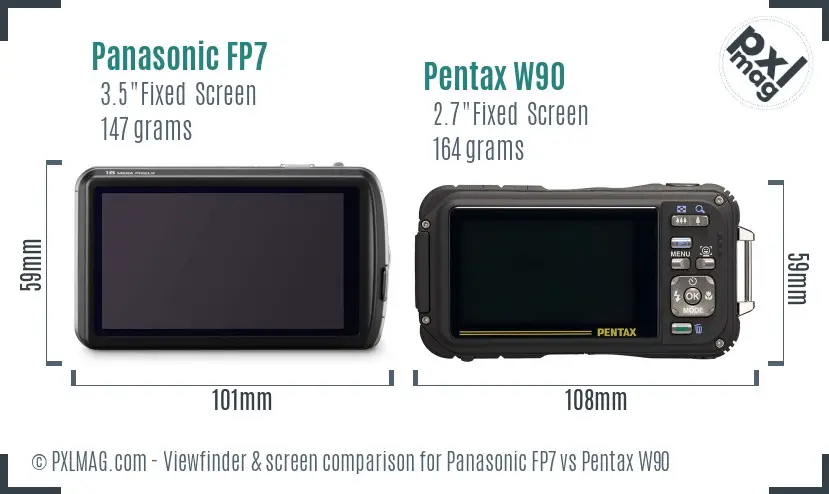Panasonic FP7 vs Pentax W90 Screen and Viewfinder comparison