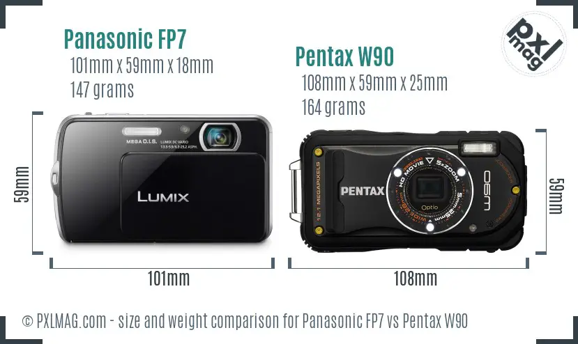 Panasonic FP7 vs Pentax W90 size comparison