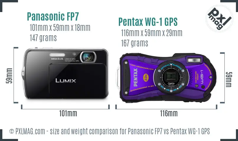 Panasonic FP7 vs Pentax WG-1 GPS size comparison