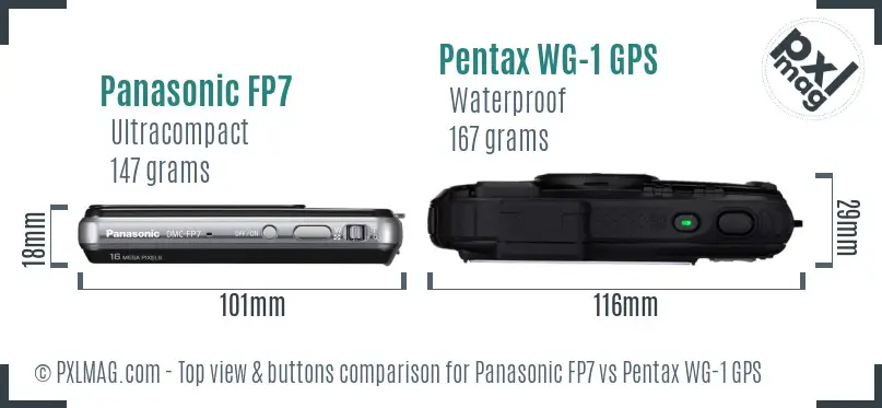 Panasonic FP7 vs Pentax WG-1 GPS top view buttons comparison