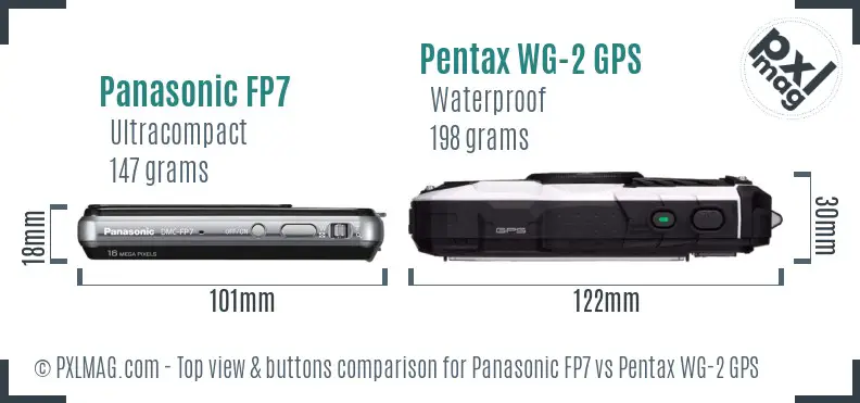 Panasonic FP7 vs Pentax WG-2 GPS top view buttons comparison