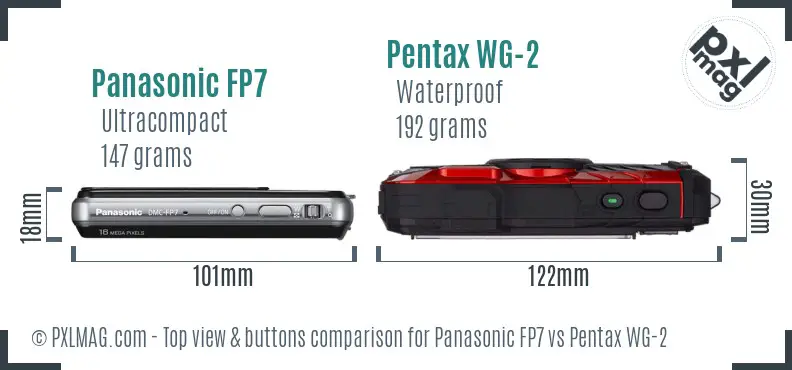 Panasonic FP7 vs Pentax WG-2 top view buttons comparison