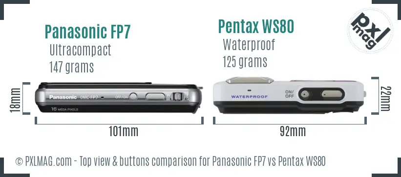 Panasonic FP7 vs Pentax WS80 top view buttons comparison