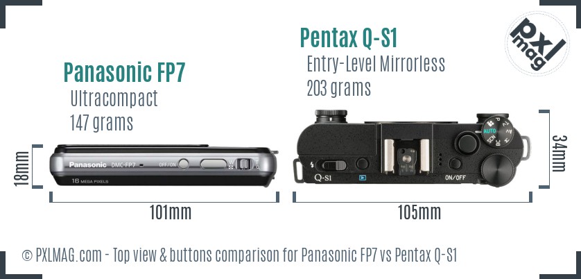 Panasonic FP7 vs Pentax Q-S1 top view buttons comparison