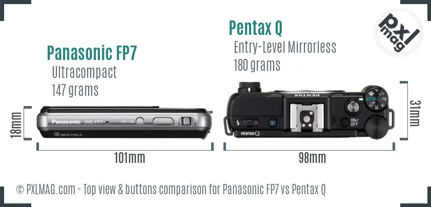 Panasonic FP7 vs Pentax Q top view buttons comparison