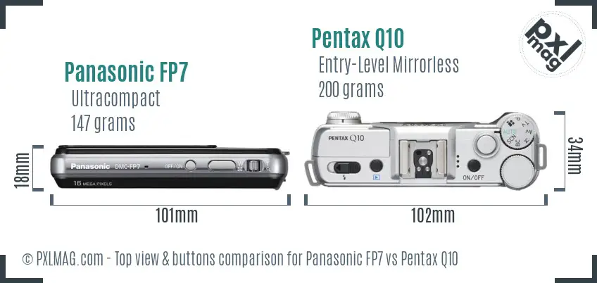 Panasonic FP7 vs Pentax Q10 top view buttons comparison