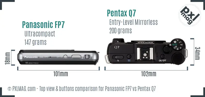 Panasonic FP7 vs Pentax Q7 top view buttons comparison