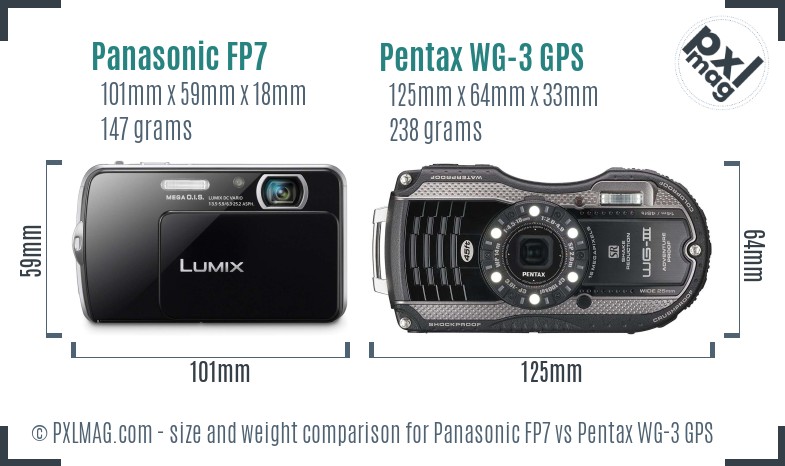 Panasonic FP7 vs Pentax WG-3 GPS size comparison