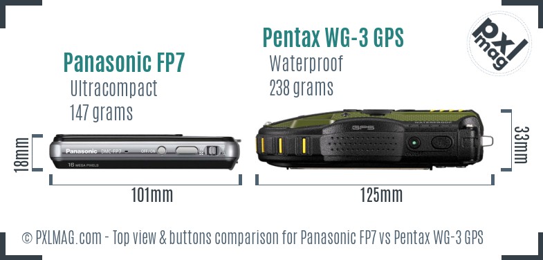 Panasonic FP7 vs Pentax WG-3 GPS top view buttons comparison