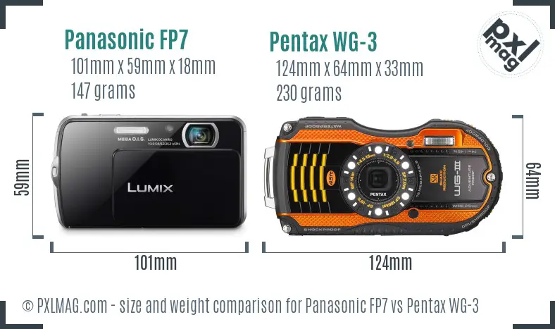 Panasonic FP7 vs Pentax WG-3 size comparison