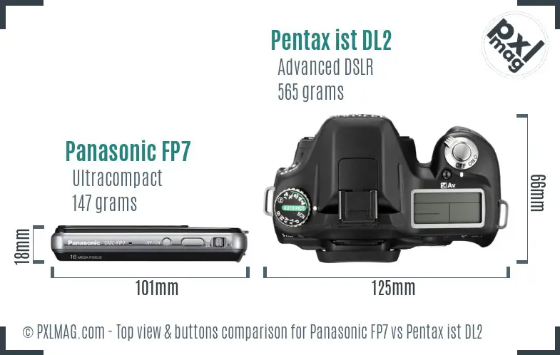 Panasonic FP7 vs Pentax ist DL2 top view buttons comparison