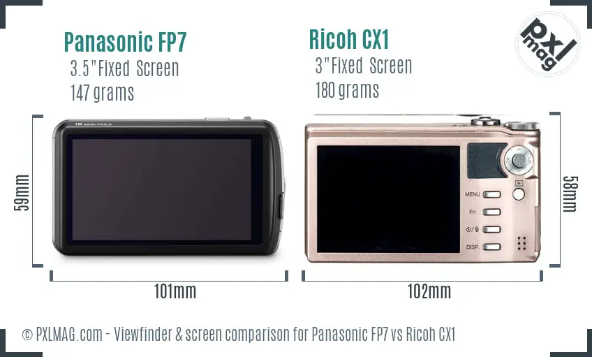 Panasonic FP7 vs Ricoh CX1 Screen and Viewfinder comparison