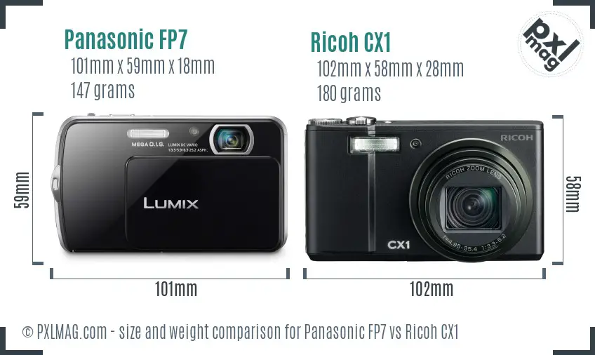 Panasonic FP7 vs Ricoh CX1 size comparison