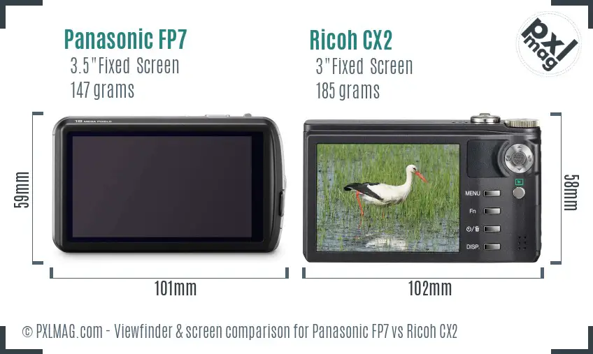 Panasonic FP7 vs Ricoh CX2 Screen and Viewfinder comparison