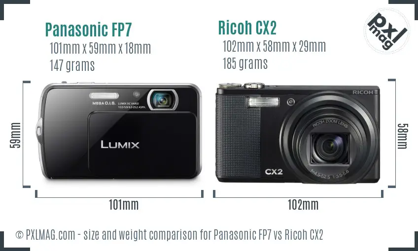 Panasonic FP7 vs Ricoh CX2 size comparison