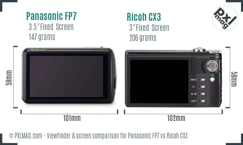 Panasonic FP7 vs Ricoh CX3 Screen and Viewfinder comparison