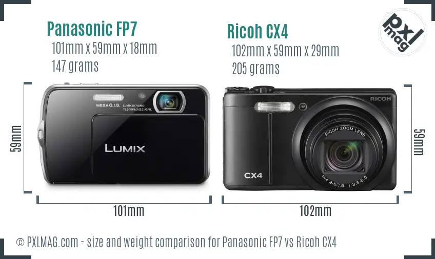 Panasonic FP7 vs Ricoh CX4 size comparison Panasonic FP7 vs Ricoh CX4 size comparison