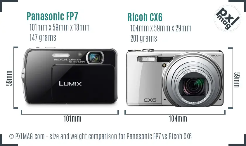 Panasonic FP7 vs Ricoh CX6 size comparison