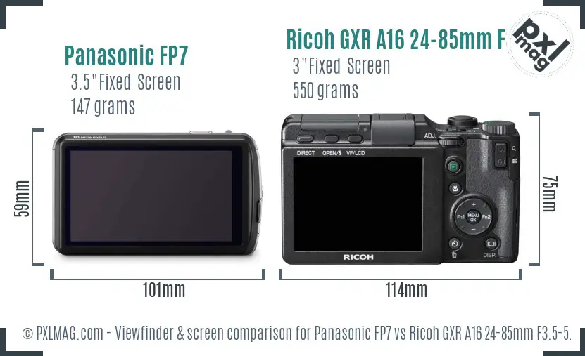 Panasonic FP7 vs Ricoh GXR A16 24-85mm F3.5-5.5 Screen and Viewfinder comparison