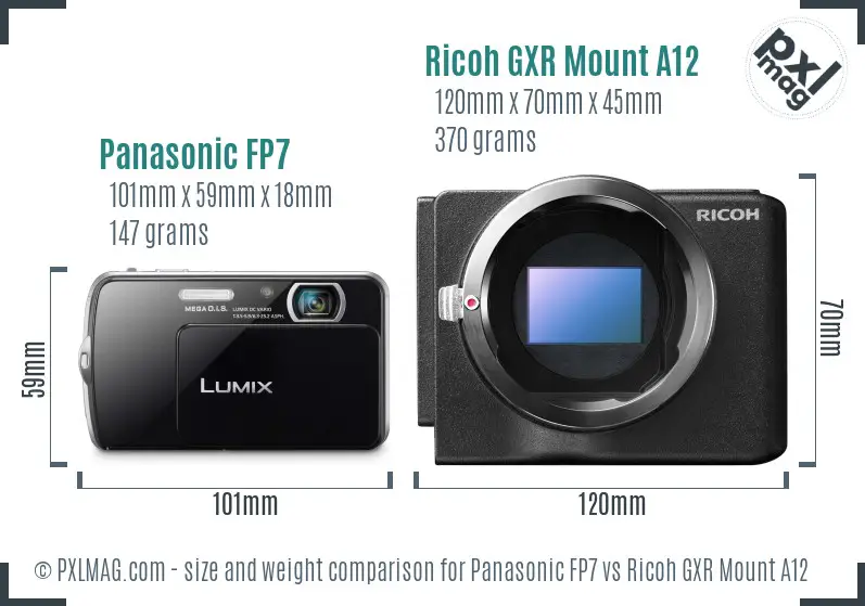 Panasonic FP7 vs Ricoh GXR Mount A12 size comparison Panasonic FP7 vs Ricoh GXR Mount A12 size comparison