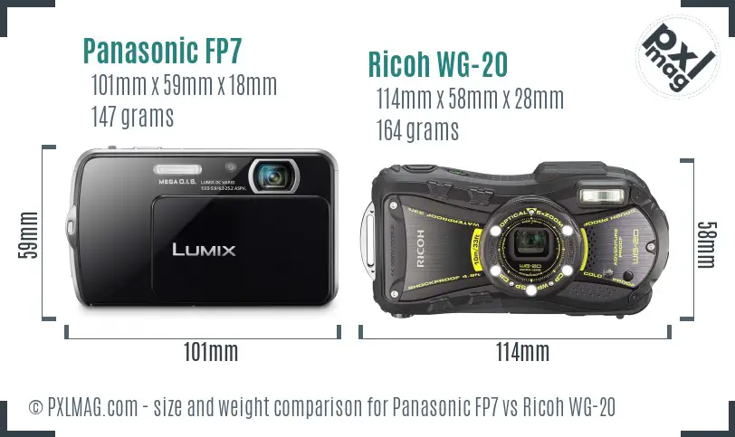 Panasonic FP7 vs Ricoh WG-20 size comparison Panasonic FP7 vs Ricoh WG-20 size comparison
