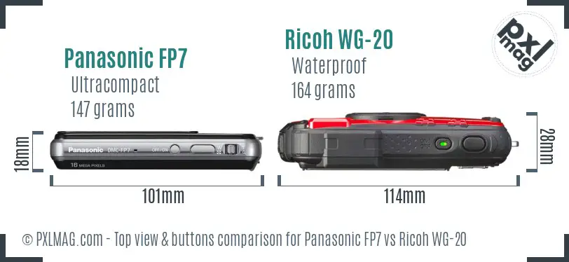 Panasonic FP7 vs Ricoh WG-20 top view buttons comparison Panasonic FP7 vs Ricoh WG-20 top view buttons comparison