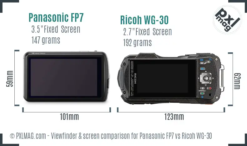 Panasonic FP7 vs Ricoh WG-30 Screen and Viewfinder comparison