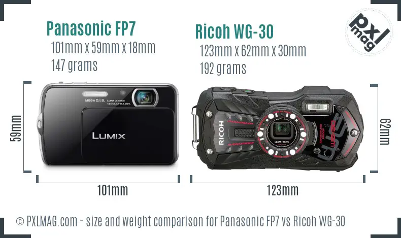 Panasonic FP7 vs Ricoh WG-30 size comparison