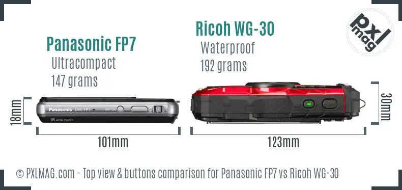 Panasonic FP7 vs Ricoh WG-30 top view buttons comparison