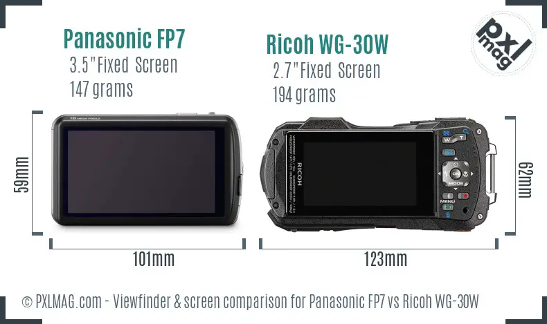 Panasonic FP7 vs Ricoh WG-30W Screen and Viewfinder comparison