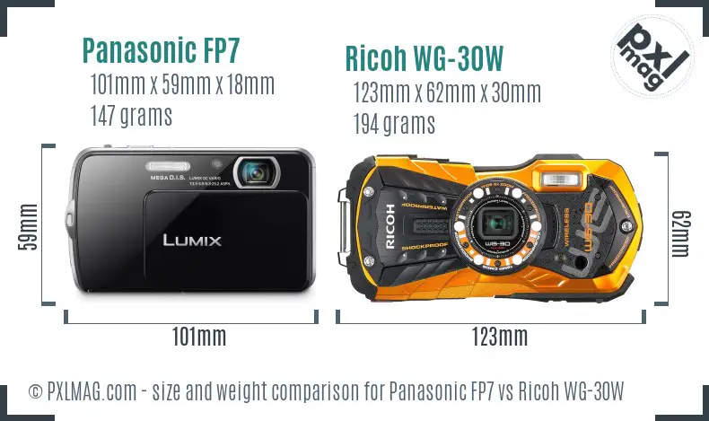 Panasonic FP7 vs Ricoh WG-30W size comparison