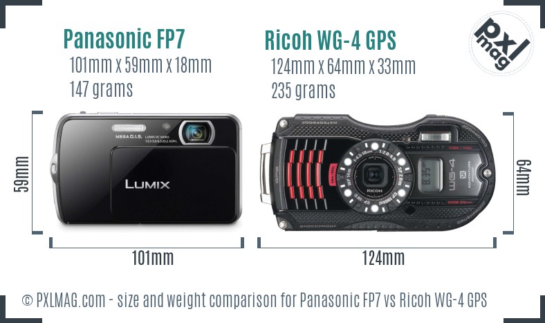 Panasonic FP7 vs Ricoh WG-4 GPS size comparison