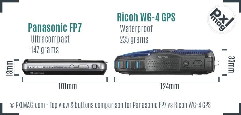 Panasonic FP7 vs Ricoh WG-4 GPS top view buttons comparison
