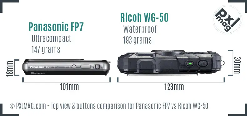 Panasonic FP7 vs Ricoh WG-50 top view buttons comparison