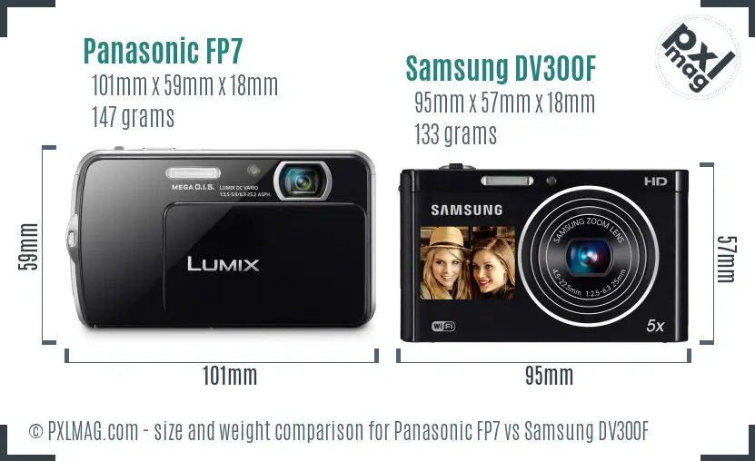 Panasonic FP7 vs Samsung DV300F size comparison