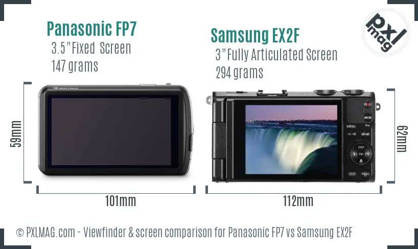 Panasonic FP7 vs Samsung EX2F Screen and Viewfinder comparison