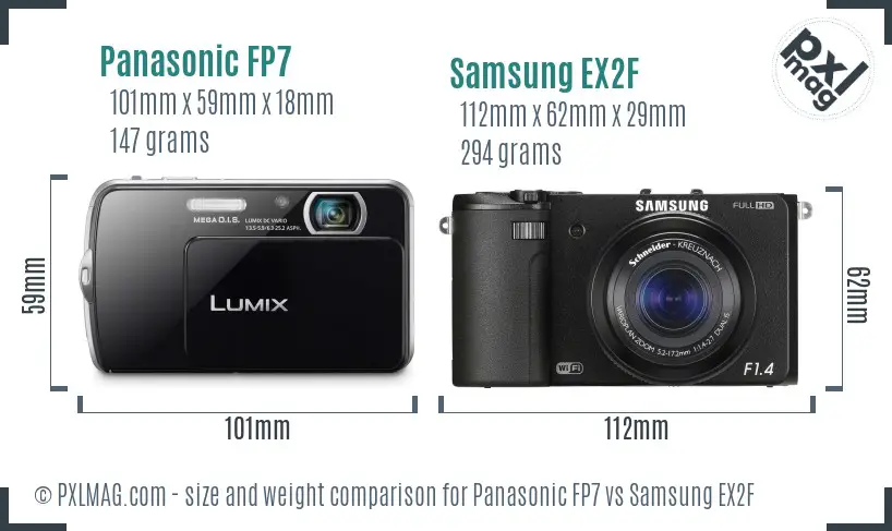 Panasonic FP7 vs Samsung EX2F size comparison