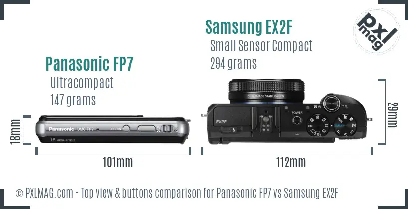 Panasonic FP7 vs Samsung EX2F top view buttons comparison