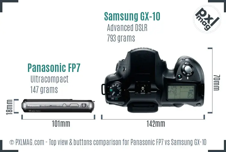 Panasonic FP7 vs Samsung GX-10 top view buttons comparison