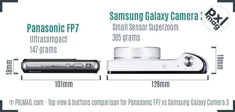 Panasonic FP7 vs Samsung Galaxy Camera 3G top view buttons comparison