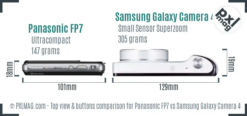 Panasonic FP7 vs Samsung Galaxy Camera 4G top view buttons comparison
