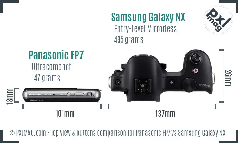 Panasonic FP7 vs Samsung Galaxy NX top view buttons comparison