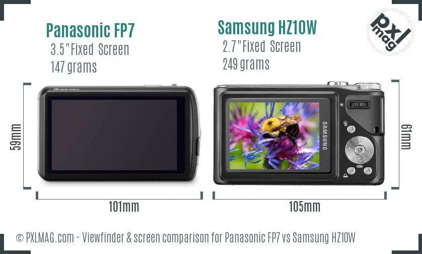 Panasonic FP7 vs Samsung HZ10W Screen and Viewfinder comparison