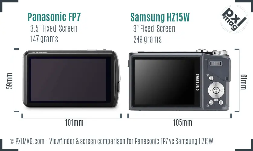 Panasonic FP7 vs Samsung HZ15W Screen and Viewfinder comparison