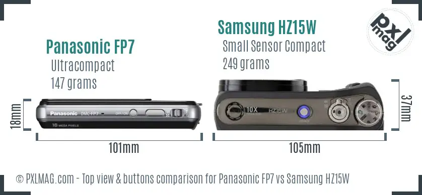 Panasonic FP7 vs Samsung HZ15W top view buttons comparison